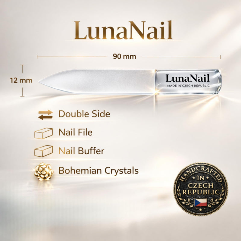 Mirror-shine natural nails with LunaNail glass buffer